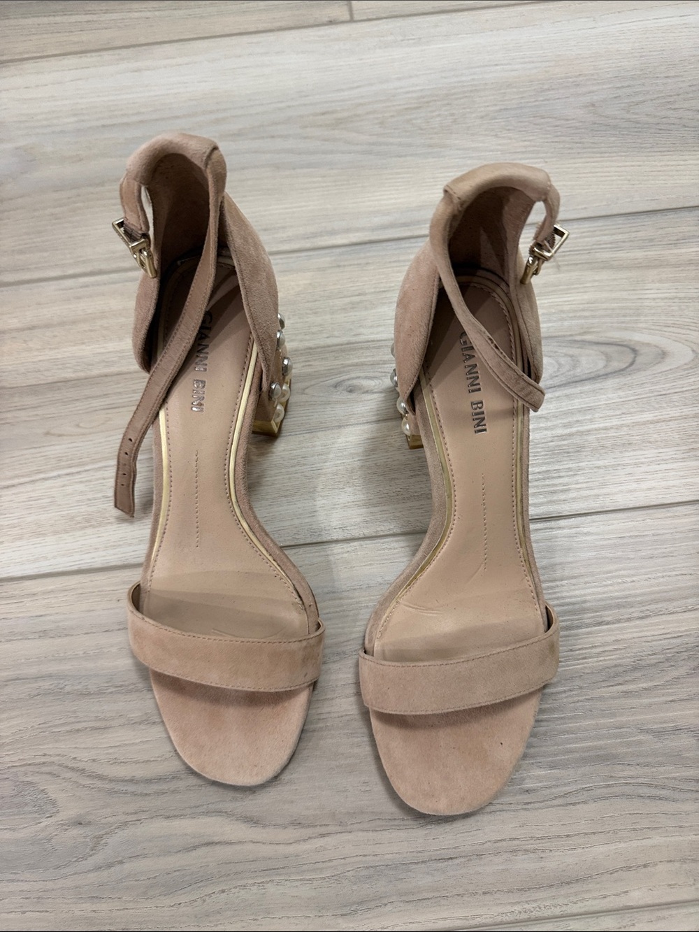 Gianni Bini Blush Suede Ankle Strap Block Heels
